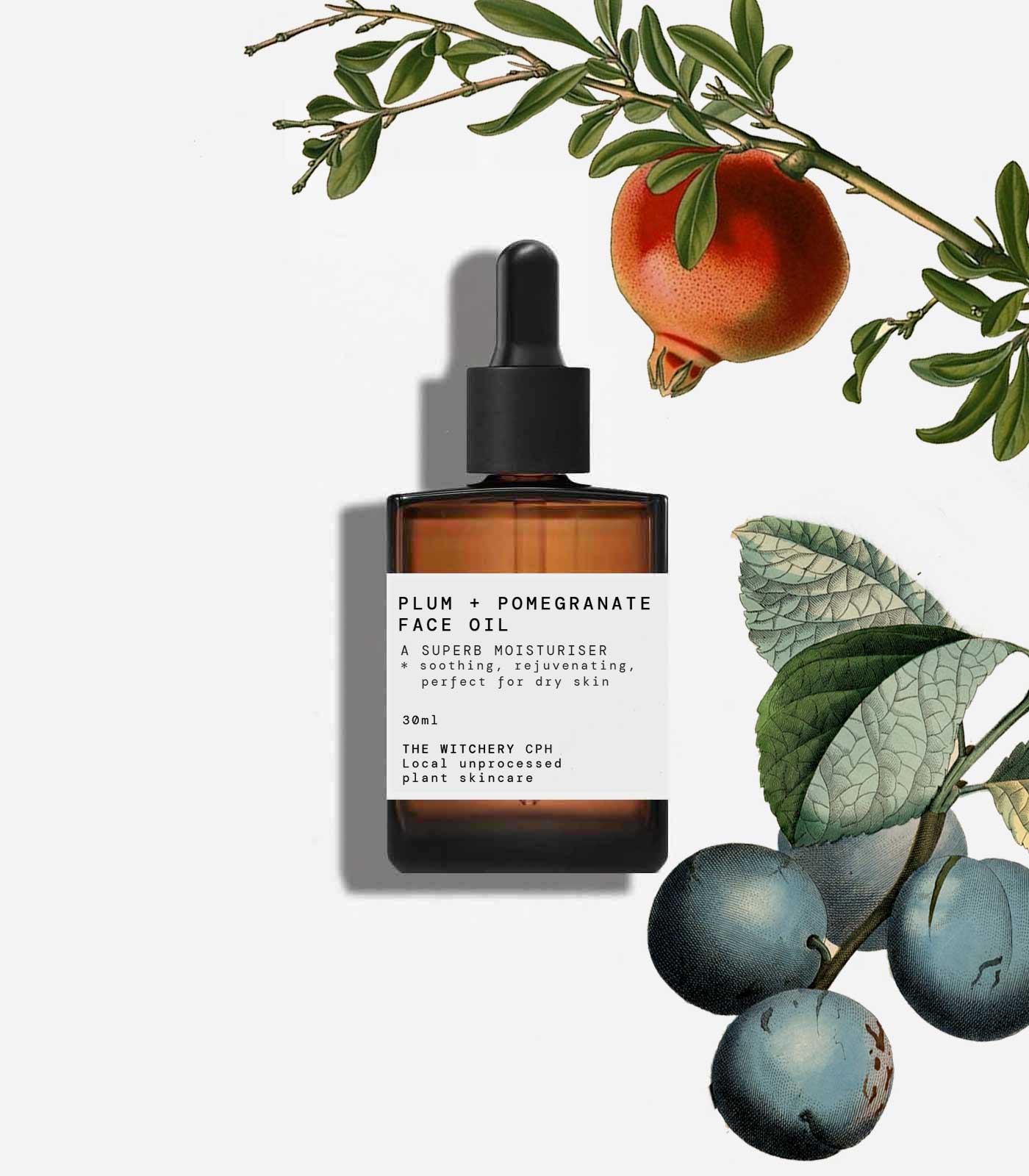 Andlitsolja við Blommu & Granatepli (Plum & Pomegranate) - Kraftmikil fuktari