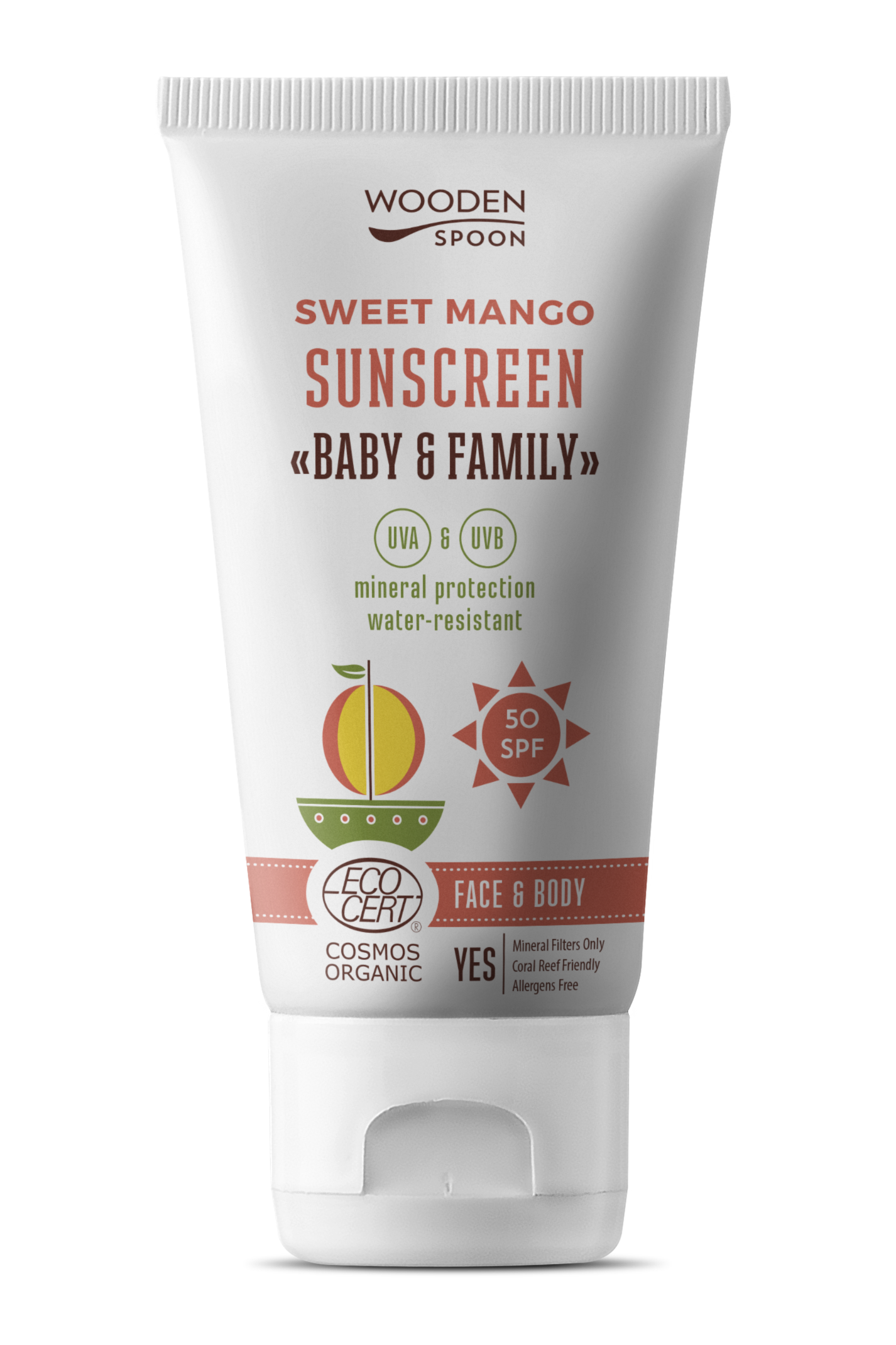 PREORDER: Vistfrøðiligt sólkrem til børn og vaksin - Sweet Mango - 50 SPF