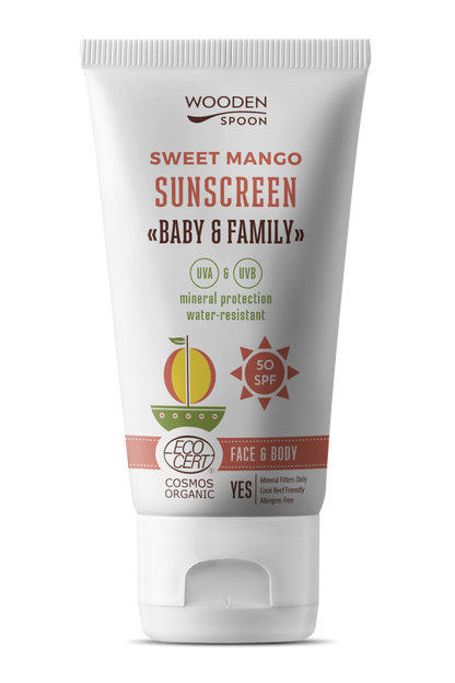 PREORDER: Vistfrøðiligt sólkrem til børn og vaksin - Sweet Mango - 50 SPF
