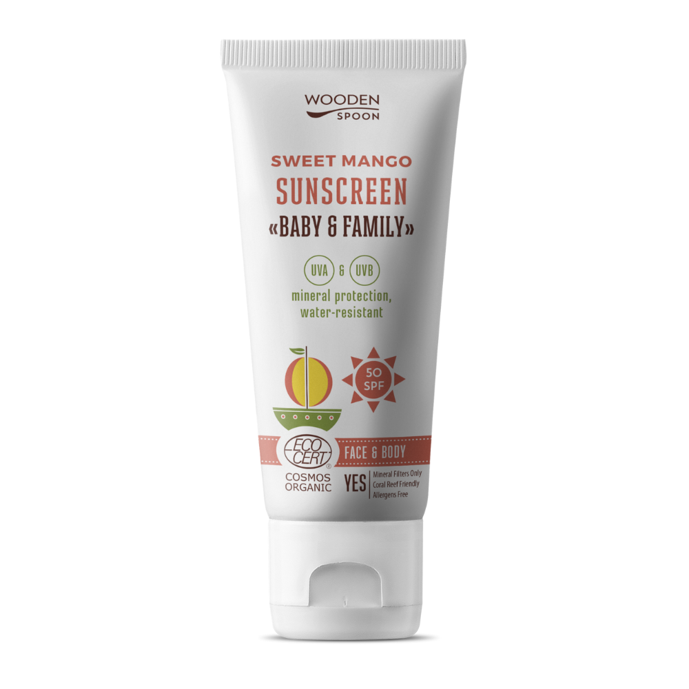 PREORDER: Vistfrøðiligt sólkrem til børn og vaksin - Sweet Mango - 50 SPF