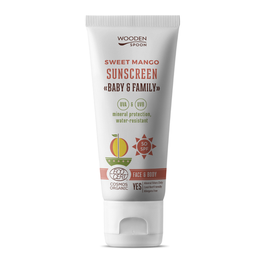 PREORDER: Vistfrøðiligt sólkrem til børn og vaksin - Sweet Mango - 50 SPF