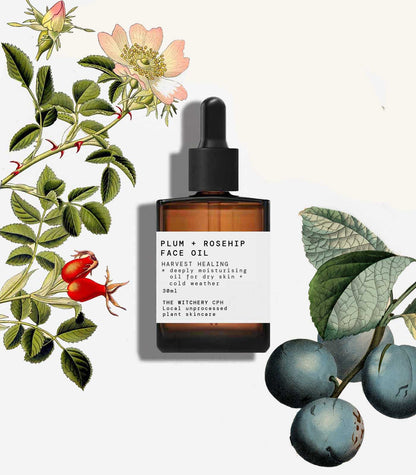 Andlitsolja við Blommu & Rósuber (Plum & Rosehip) - Kraftmikil fuktari
